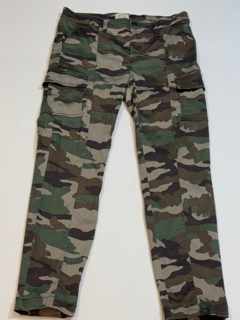 Vintage J Crew Green Camo Cargo Tapered Skinny Stretch Pants Size 28